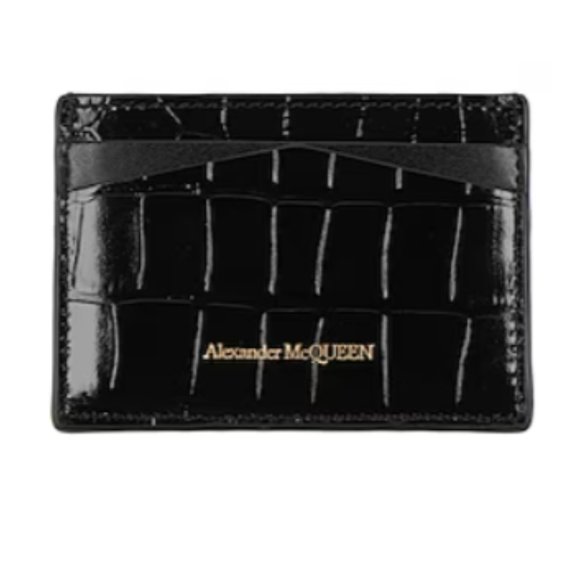 Alexander McQueen Skull Croc Embossed Leather Card Holder Black - Picture 6 of 7
